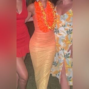 Runaway The Label Orange Sunset Ombré Mesh Bodycon One Strap Maxi Dress
